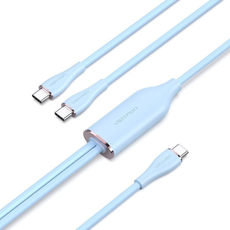 Vention USB 2.0 Type-C Male to 2 Type-C Male 5A Cable 1,5m Blue Silicone Type adatkábel