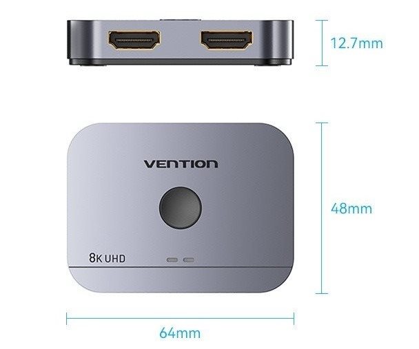 Vention 2-Port Bi-Directional 8K HDMI Switcher Gray Aluminium Alloy Type switch