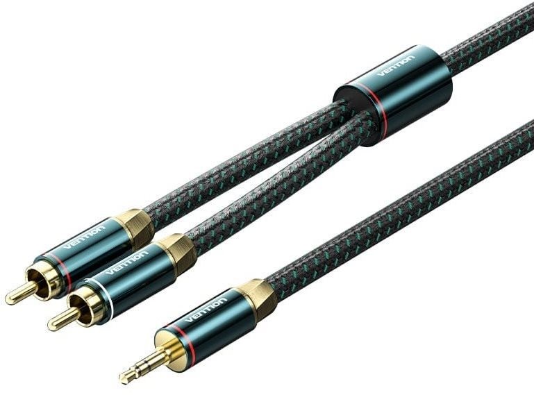 Vention Cotton Braided 3.5mm Male to 2RCA Male Audio Cable 0.5M Green Copper Type audiokábel