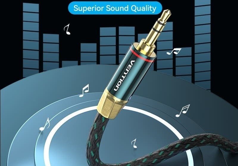 Vention Cotton Braided 3.5mm Male to Male Audio Cable 0.5M Green Copper Type audiokábel