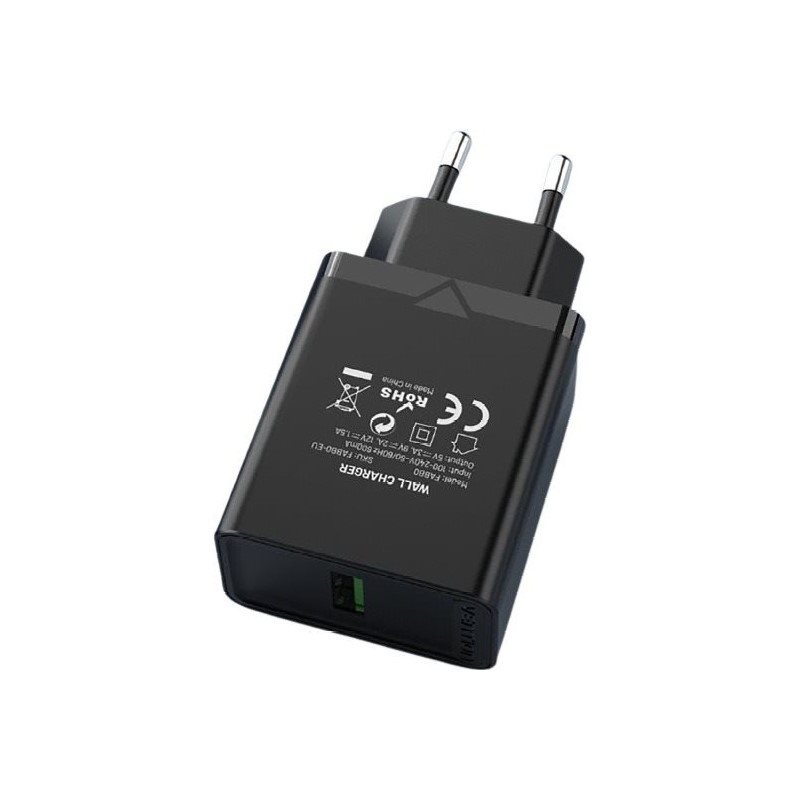 Set Vention 1-port USB Quick Charger (18W) Black + USB 2.0 to 2-in-1 USB-C & Micro USB 5A 0.5m Gray
