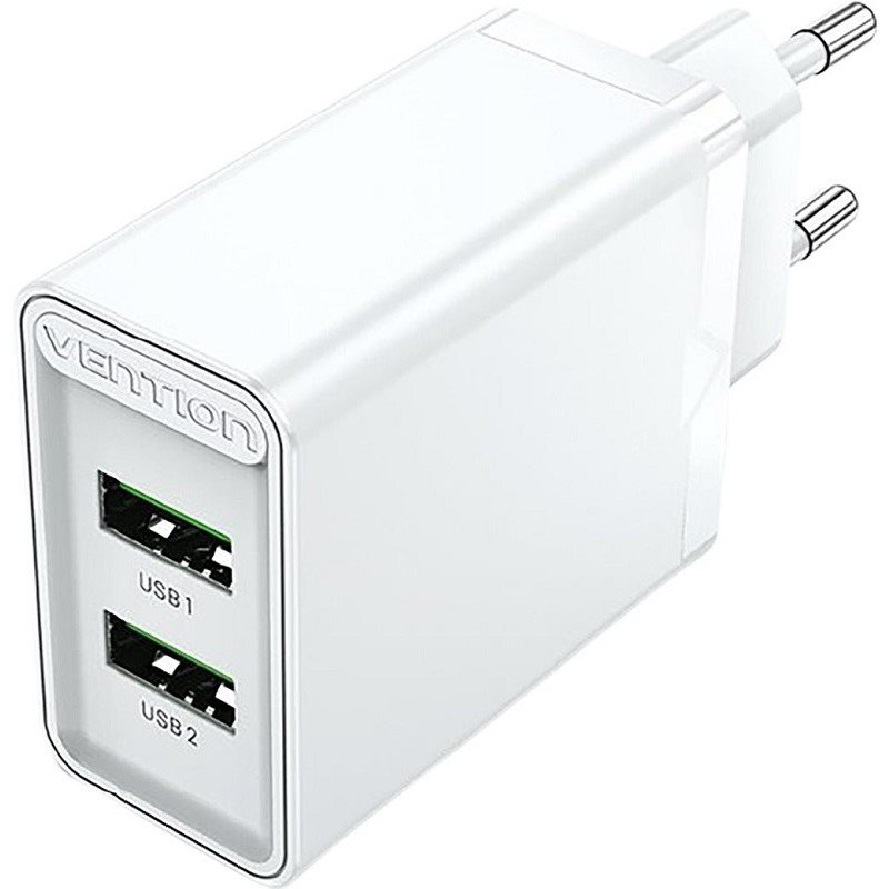 Vention 2-Port USB (A+A) Wall Charger (18W + 18W) White