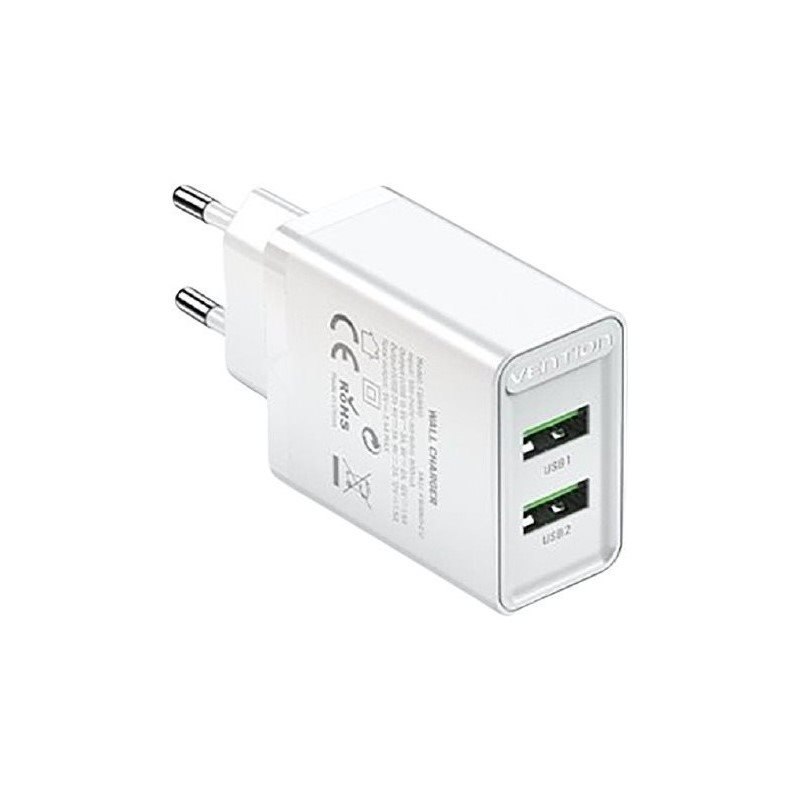 Vention 2-Port USB (A+A) Wall Charger (18W + 18W) White