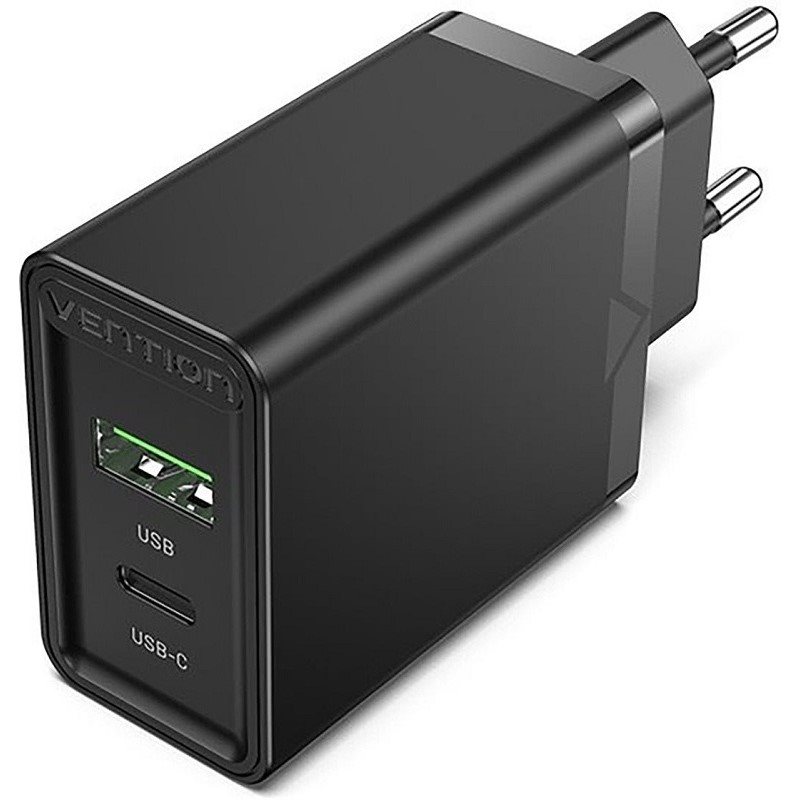 Vention 2-Port USB (A+C) Wall Charger (18W + 20W PD) Black