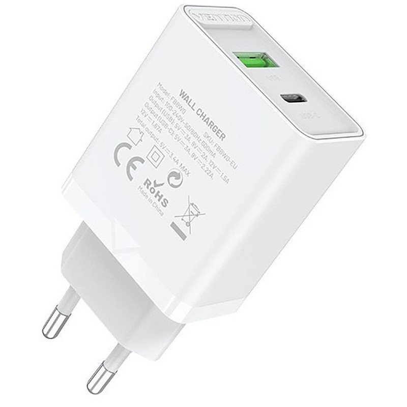 Vention 2-Port USB (A+C) Wall Charger (18W + 20W PD) White
