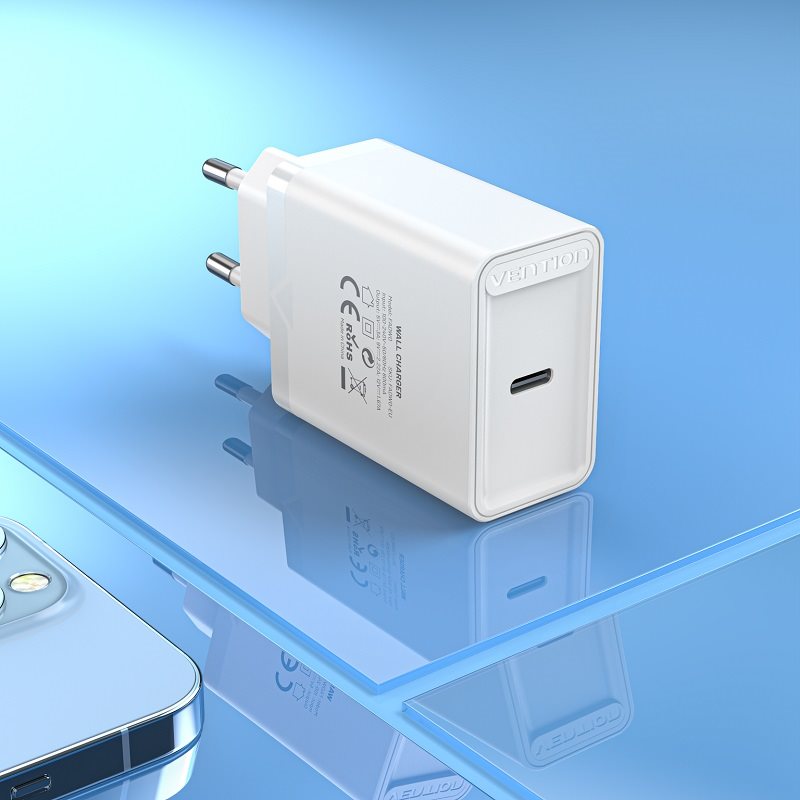 Vention 1-port USB-C Wall Charger (20W) White