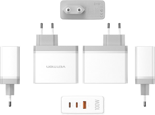 Vention Ultra 3-Port USB (C+C+A) GaN Charger (100W/100W/30W) White töltő