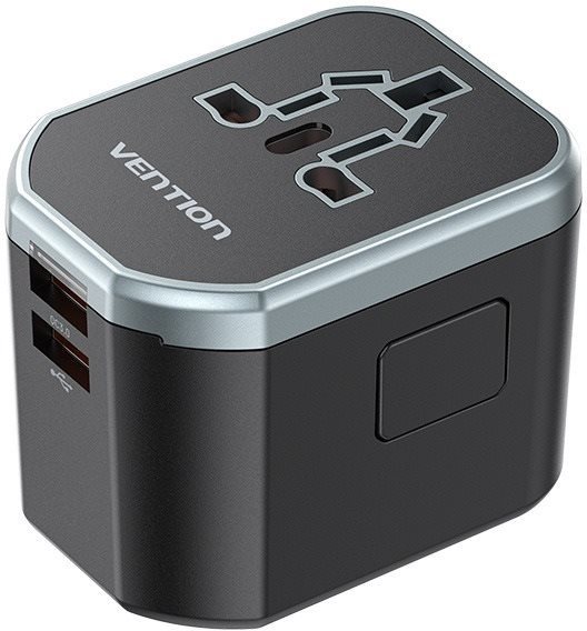 Vention 3-Port USB (C + A + A) Universal Travel Adapter (20W/18W/18W) Black hálózati töltő
