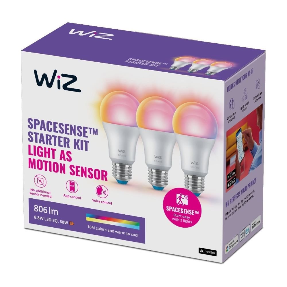 3× WIZ LED 8,8 W A60 E27 RGB
