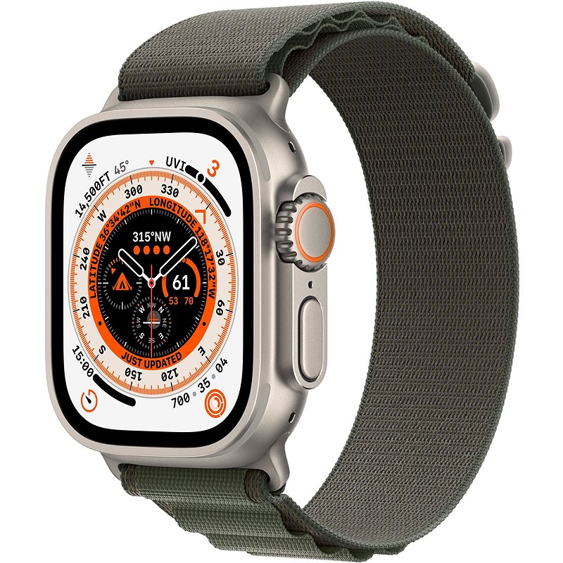 Apple Watch Ultra 49 mm-es titán tok zöld alpesi pánttal - Medium - Okosóra
