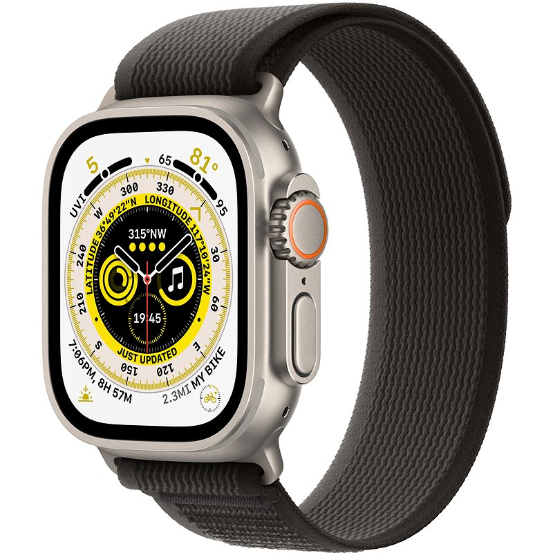 Apple Watch Ultra 49 mm, titán tok fekete - szürke terep pánttal - M/L - Okosóra