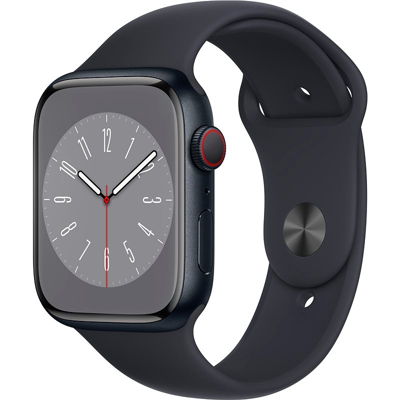Apple Watch Series 8 45mm Cellular Éjfekete alumínium éjfekete sportszíjjal - Okosóra