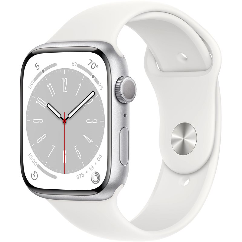 Apple Watch Series 8 45mm Ezüst alumínium fehér sportszíjjal - Okosóra