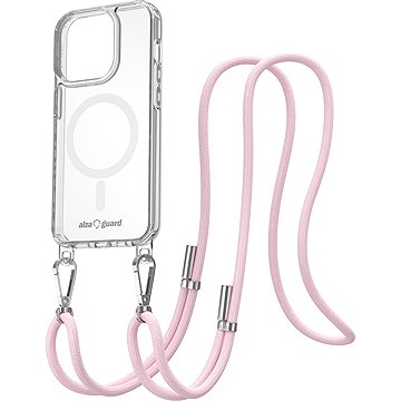 AlzaGuard Luxe Detach Lanyard Case Compatible with MagSafe for iPhone 15 Pro rózsaszín tok