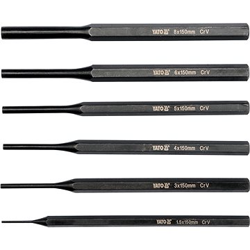 YATO 6 db-os csapszegkiütő készlet, 150mm, átmérő 1,5, 3, 4, 5, 6, 8 mm