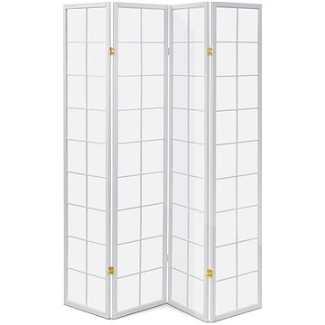 AUTRONIC Fa paraván, 4 részes, tömör lucfenyő, fehér nem szőtt szövet, fehér matt lakk