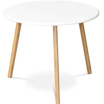 Lerakóasztal, fehér MDF lap, natúr bambusz lábak, 60×60×50 cm