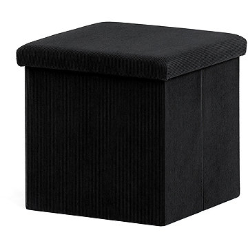 AUTRONIC Tárolós puff, fekete kordbársony, 38×38×38 cm