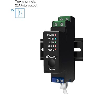 Shelly Pro 2PM, kapcsolómodul DIN-sínre, 2×16 A, fogyasztásmérés, LAN, WiFi, Bluetooth