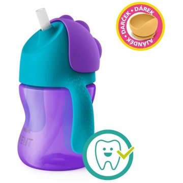 Philips AVENT bögre rugalmas szívószállal 200ml lány + ajándék Petite&Mars tál 6m+