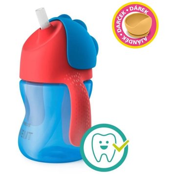 Philips AVENT bögre rugalmas szívószállal 200 ml fiú + ajándék Petite&Mars tál 6m+
