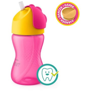 Philips AVENT bögre rugalmas szívószállal 300 ml lány + ajándék Petite&Mars tál 6m+