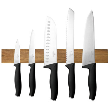 BerlingerHaus Matte Black Collection, akácfából készült mágneses tartóval, 6 darabos szett