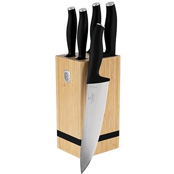 BerlingerHaus Matte Black Collection BAMBOO Késkészlet szögletes tartóval, 6 db