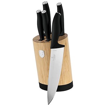 BerlingerHaus Matte Black Collection BAMBOO Késkészlet kerek tartóval, 6 db