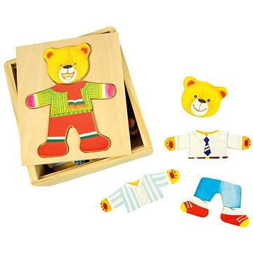 Bigjigs Fából készült öltöztetős puzzle dobozban - Medve úr