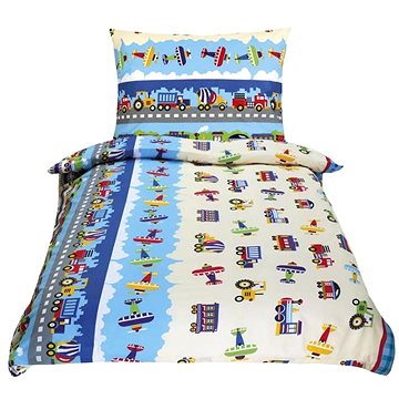 Bellatex Junior pamut - 140×200, 70×90 cm - repülőgépek és autók, kék
