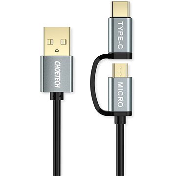 ChoeTech 2 in 1 USB to Micro USB + Type-C (USB-C) Straight Cable 1.2m - Adatkábel