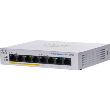 CISCO CBS110 Unmanaged 8 portos GE, részleges PoE, asztali, Ext PS