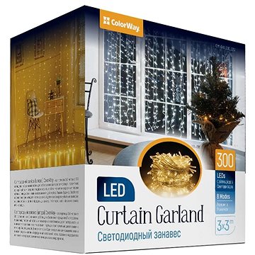 ColorWay CW-GW-300L33V, LED girland, 300x LED, meleg fehér, hossza 3 x 3 m