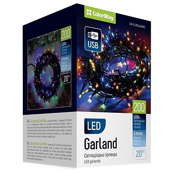 ColorWay CW-G-200L20UMC, LED füzér, 200x LED, többszínű, hossza 20 m, USB