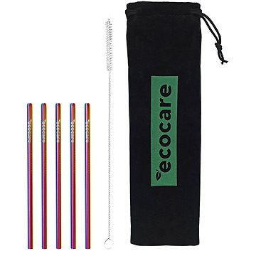 Ecocare Környezetbarát fém szívószál, szivárványszín, 16×0,6 cm, 5 db