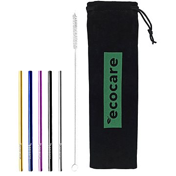 Ecocare Környezetbarát fém szívószál, színkeverék, 16×0,6 cm, 5 db