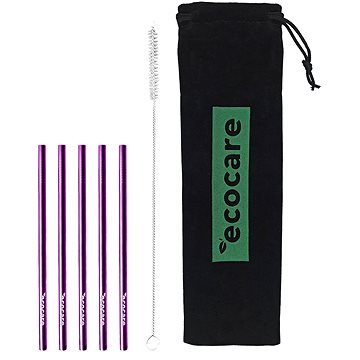 Ecocare Környezetbarát fém szívószál, lila, 16×0,6 cm, 5 db
