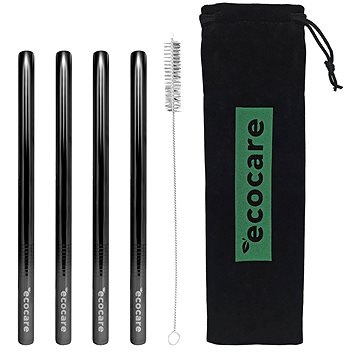 Ecocare Maxi Környezetbarát fém szívószál, fekete, 21,5×1,2 cm, 4 db