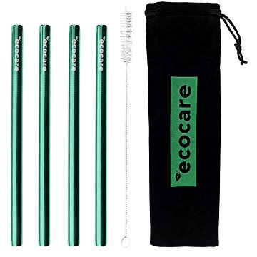 Ecocare Maxi Környezetbarát fém szívószál, zöld, 21,5×1,2 cm, 4 db