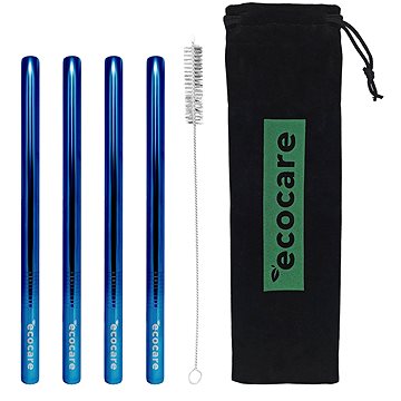 Ecocare Maxi Környezetbarát fém szívószál, kék, 21,5×1,2 cm, 4 db