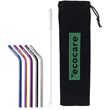 Ecocare Környezetbarát fém szívószál, hajlított, színkeverék, 16×0,6 cm, 5 db