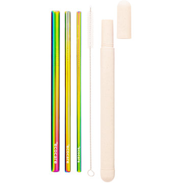 ECOCARE Környezetbarát fém szívószál készlet Rainbow 3 db