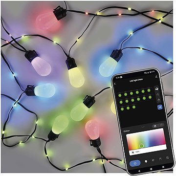 EMOS GoSmart LED party fényfüzér, 15× izzó, 15 m, kültéri és beltéri, RGBIC, WiFi