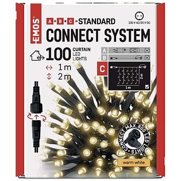 EMOS Standard LED sorolható karácsonyi fényfüzér, 1x2 m, kültéri, meleg fehér