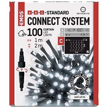 EMOS Standard LED sorolható karácsonyi fényfüzér – fényfüggöny, 1x2 m, kültéri, hideg fehér