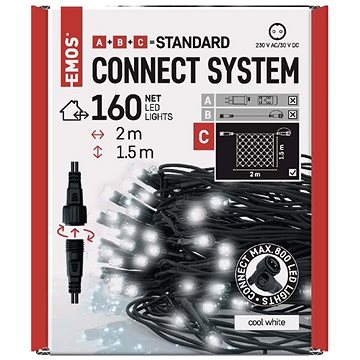 EMOS Standard LED sorolható karácsonyi fényfüzér - háló, 1,5x2 m, kültéri, hidegfehér