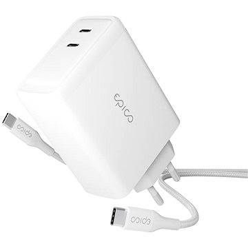 Epico 100W GaN hálózati töltő 2m USB-C kábellel - fehér