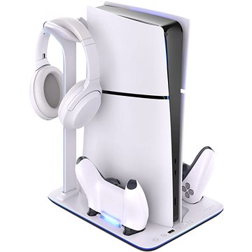 FIXED Multifunctional Stand - PS5 (Slim)/Digital Edition számára, 2 DualSense B&W kontroller töltésével