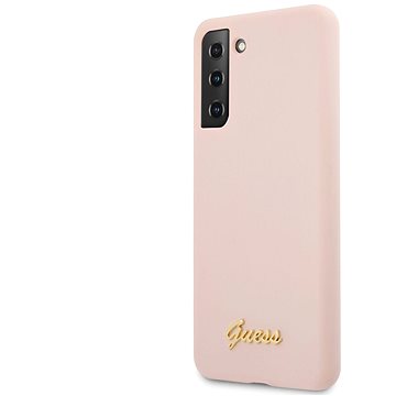 Guess Silicone Metal Logo Script hátlap a Samsung Galaxy S21 készülékhez rózsaszín - Telefon tok